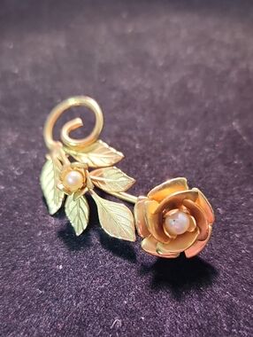 Gold-Tone Rose Pearl Floral Brooch - Women Jewelry
